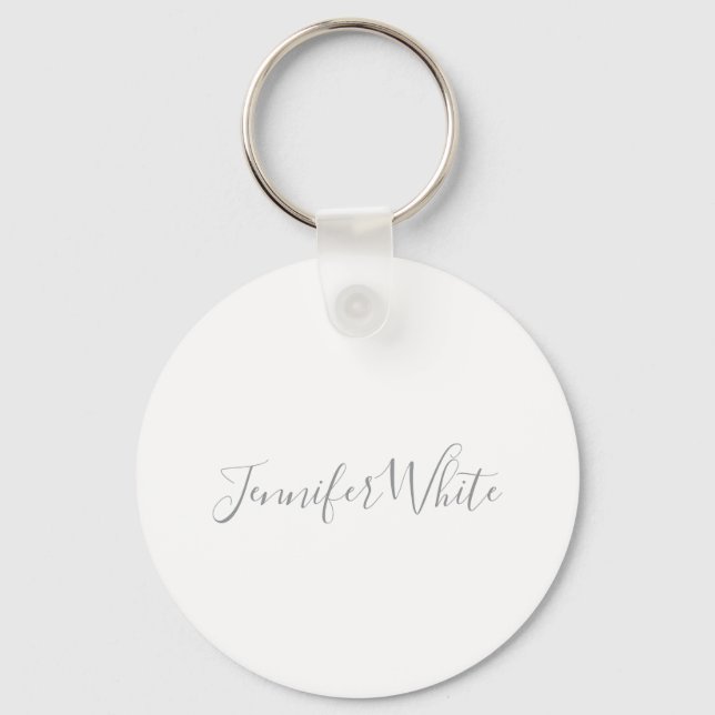 Calligraphy Elegant Bold Retro Grey White Name Keychain (Front)