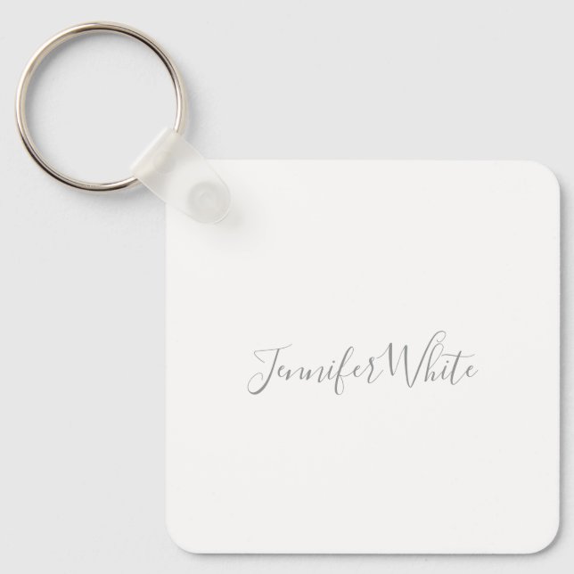 Calligraphy Elegant Bold Retro Grey White Name Keychain (Front)