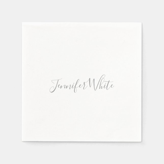 Calligraphy Elegant Bold Retro Grey White Name Napkin (Front)