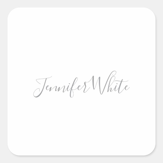 Calligraphy Elegant Bold Retro Grey White Name Square Sticker (Front)