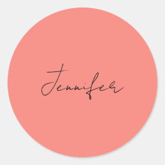 Calligraphy Elegant Coral Pink Plain Simple Name Classic Round Sticker