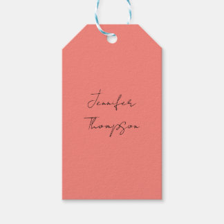 Calligraphy Elegant Coral Pink Plain Simple Name Gift Tags