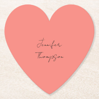 Calligraphy Elegant Coral Pink Plain Simple Name Paper Coaster