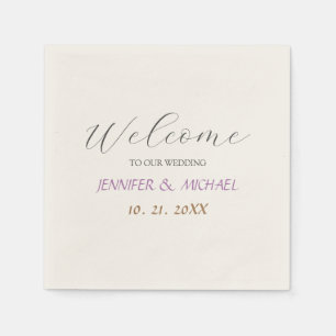 Calligraphy Elegant Ecru Colour Welcome Wedding Napkin