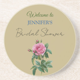 Calligraphy Elegant Floral Welcome Bridal Shower Coaster