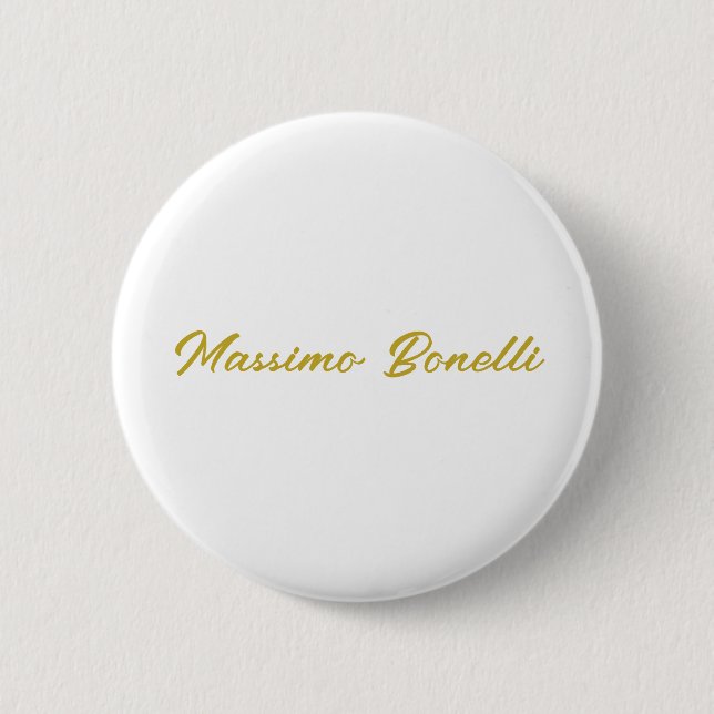 Calligraphy Elegant Gold White Plain Simple Name 2 Inch Round Button (Front)
