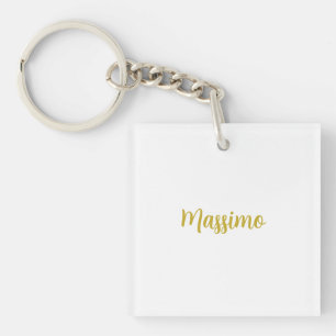 Calligraphy Elegant Gold White Plain Simple Name Keychain