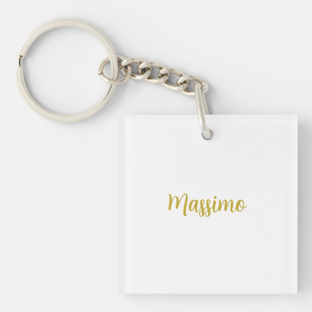 Calligraphy Elegant Gold White Plain Simple Name Keychain (Front)