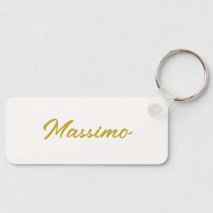 Calligraphy Elegant Gold White Plain Simple Name Keychain