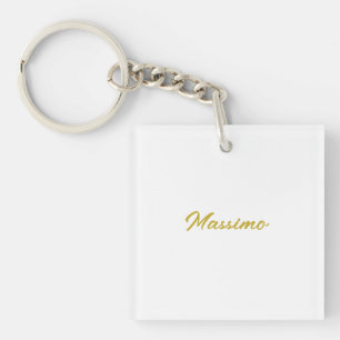 Calligraphy Elegant Gold White Plain Simple Name Keychain