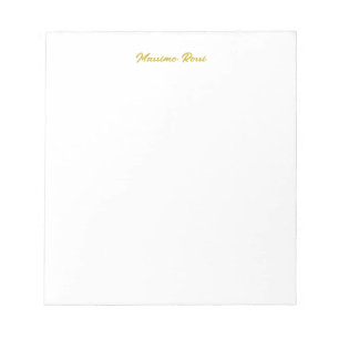 Calligraphy Elegant Gold White Plain Simple Name Notepad