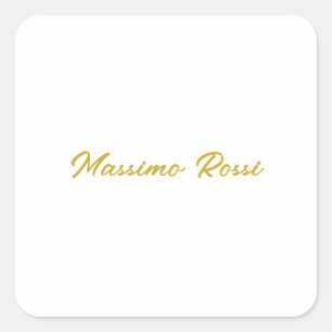 Calligraphy Elegant Gold White Plain Simple Name Square Sticker