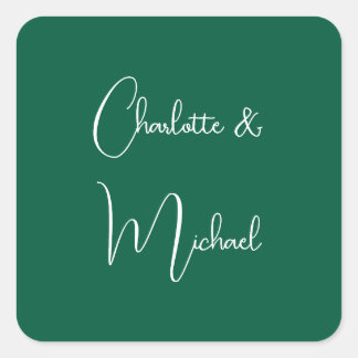 Calligraphy Elegant Green Plain Simple Names Square Sticker