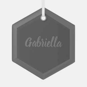Calligraphy Elegant Grey Plain Simple Name Glass Ornament