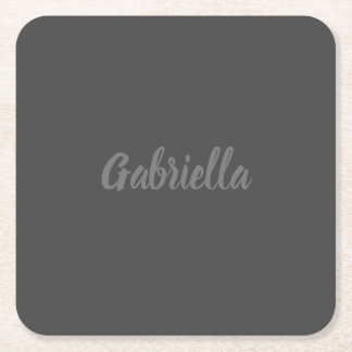 Calligraphy Elegant Grey Plain Simple Name Square Paper Coaster