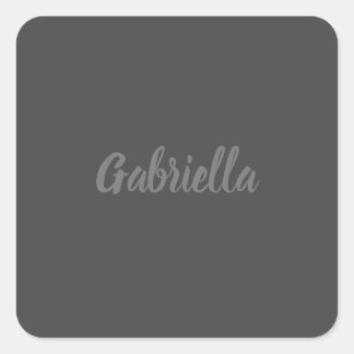 Calligraphy Elegant Grey Plain Simple Name Square Sticker