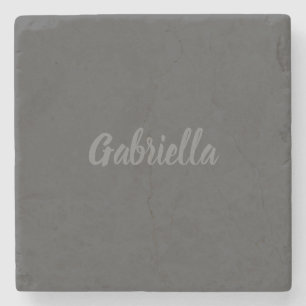 Calligraphy Elegant Grey Plain Simple Name Stone Coaster