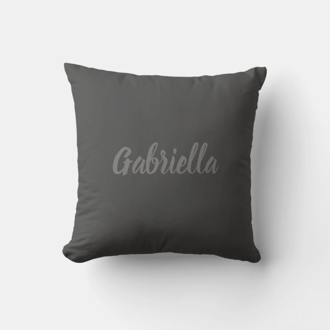 Calligraphy Elegant Grey Plain Simple Name Throw Pillow (Front)