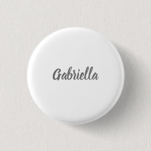 Calligraphy Elegant Grey White Plain Simple Name 1 Inch Round Button