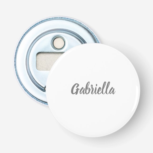 Calligraphy Elegant Grey White Plain Simple Name Bottle Opener (Front)