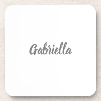 Calligraphy Elegant Grey White Plain Simple Name Coaster