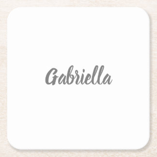 Calligraphy Elegant Grey White Plain Simple Name Square Paper Coaster