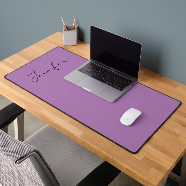 Calligraphy Elegant Lavender Plain Simple Name Desk Mat (Office 2)