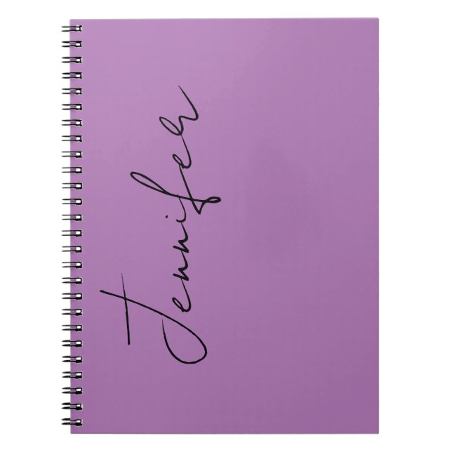 Calligraphy Elegant Lavender Plain Simple Name Notebook (Front)