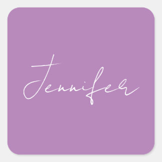 Calligraphy Elegant Lavender Plain Simple Name Square Sticker