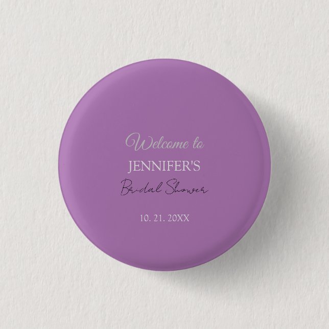 Calligraphy Elegant Lavender Welcome Bridal Shower 1 Inch Round Button (Front)