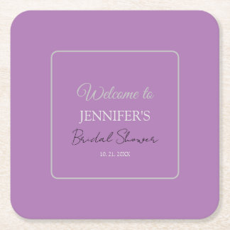 Calligraphy Elegant Lavender Welcome Bridal Shower Square Paper Coaster