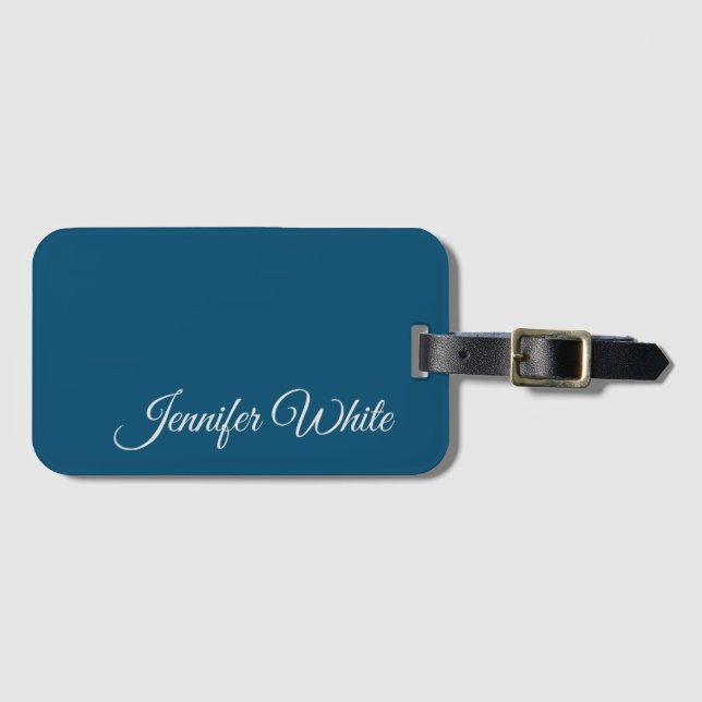 Calligraphy Elegant Ocean Blue Luggage Tag (Front Horizontal)