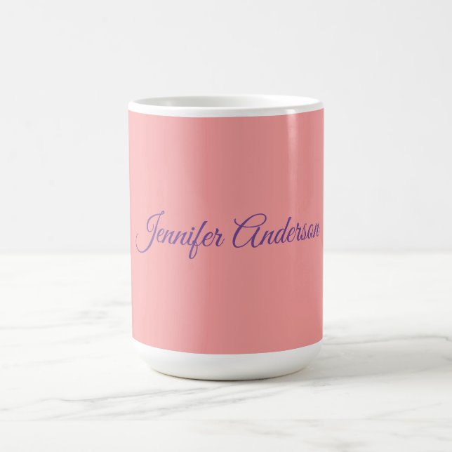 Calligraphy Elegant Pastel Red Personalized Name Coffee Mug (Center)