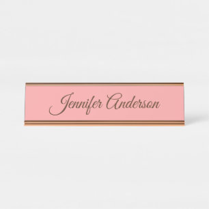 Calligraphy Elegant Pastel Red Personalized Name Desk Name Plate