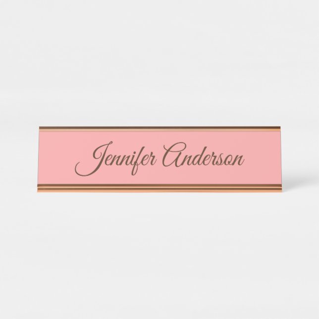 Calligraphy Elegant Pastel Red Personalized Name Desk Name Plate (Front)