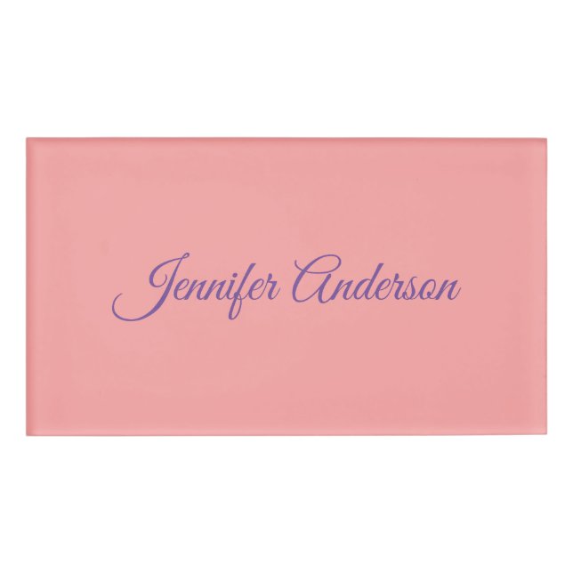 Calligraphy Elegant Pastel Red Personalized Name Name Tag (Front)