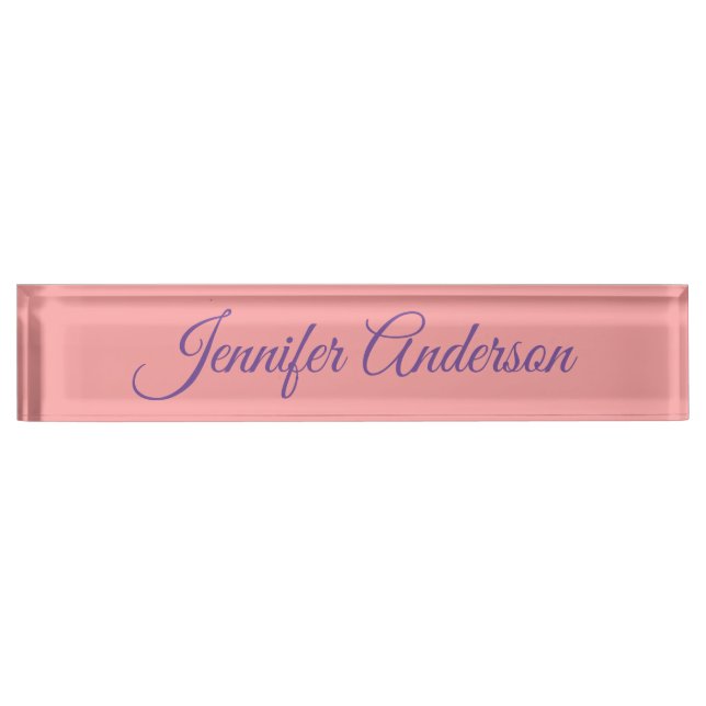 Calligraphy Elegant Pastel Red Personalized Name Nameplate (Front)