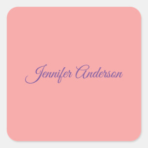 Calligraphy Elegant Pastel Red Personalized Name Square Sticker