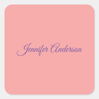 Calligraphy Elegant Pastel Red Personalized Name Square Sticker