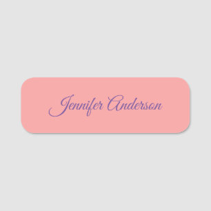 Calligraphy Elegant Pastel Red Personalized Name Tag