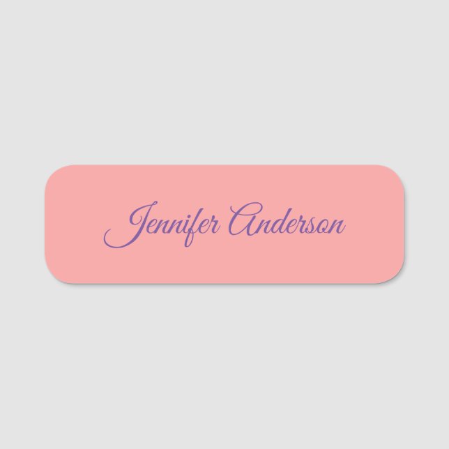 Calligraphy Elegant Pastel Red Personalized Name Tag (Front)