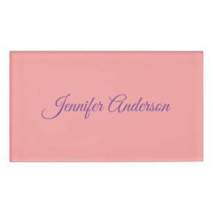 Calligraphy Elegant Pastel Red Personalized Name Tag