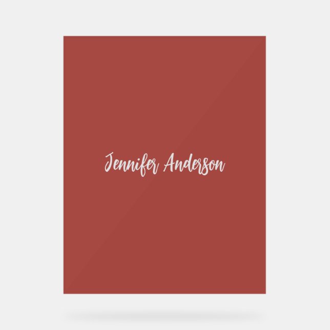 Calligraphy Elegant Personalized Brick Red Acrylic Sign (Front)