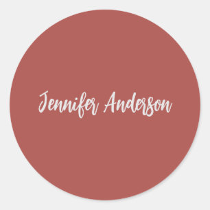 Calligraphy Elegant Personalized Brick Red Classic Round Sticker