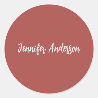 Calligraphy Elegant Personalized Brick Red Classic Round Sticker