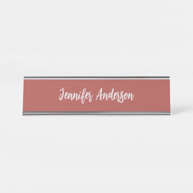 Calligraphy Elegant Personalized Brick Red Desk Name Plate (Front)