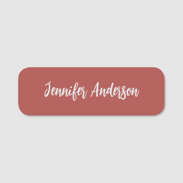 Calligraphy Elegant Personalized Brick Red Name Tag (Front)