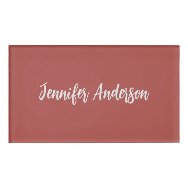 Calligraphy Elegant Personalized Brick Red Name Tag (Front)