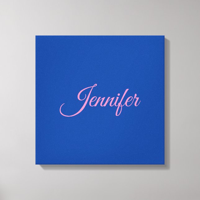 Calligraphy Elegant Pink Blue Custom Name Canvas Print (Front)