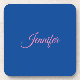 Calligraphy Elegant Pink Blue Custom Name Coaster